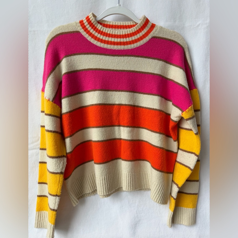 THML Mockneck Pink and Orange Striped Pullover Sweater Size Large